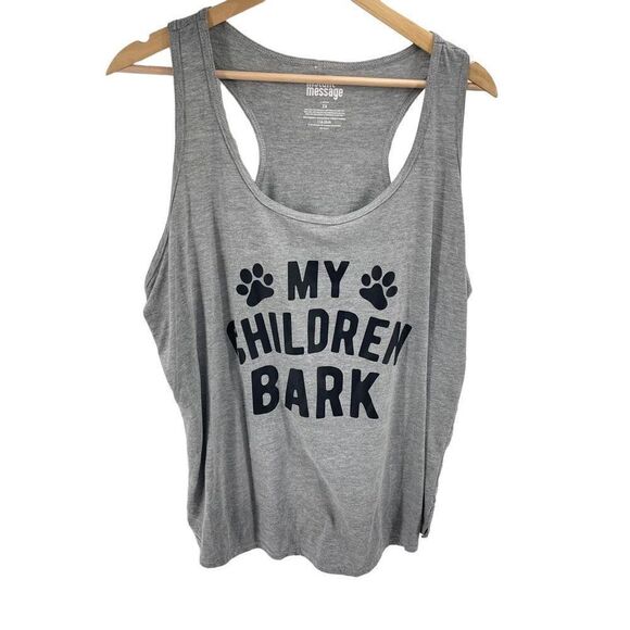 Instant Message Womens Tank Top Racerback My Children Bark Graphic Gray Size 2X - Picture 1 of 6